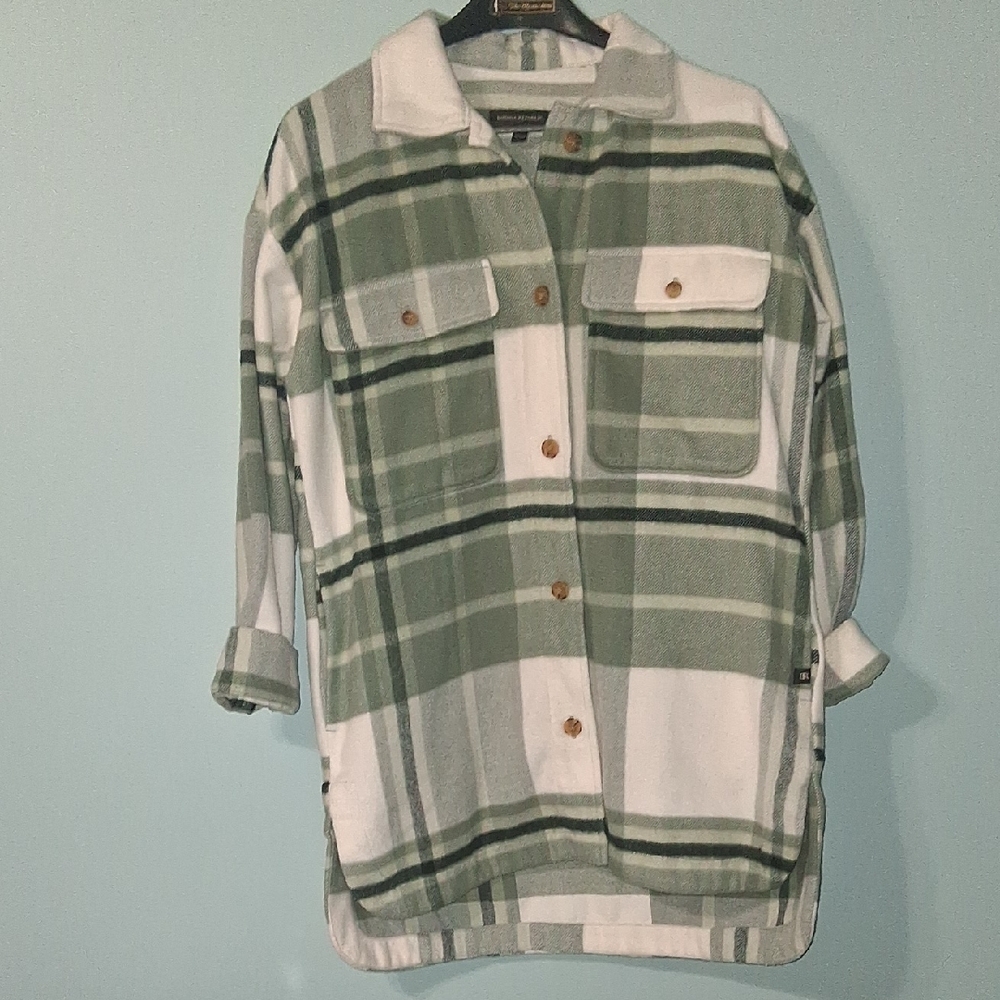 Banana Republic Women's Plaid Flannel Shirt Jacket Sz Small Green/white